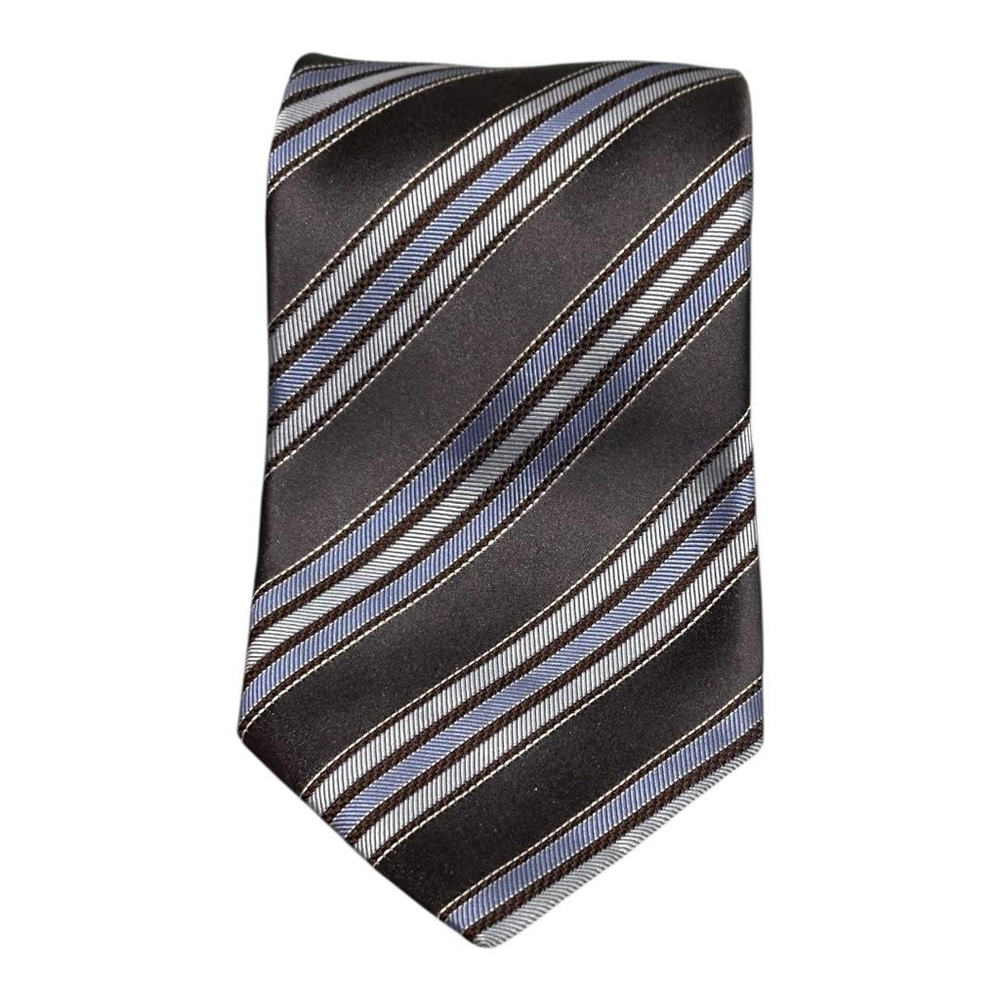Ermenegildo Zegna Tie Mens One Size Black Striped Silk Woven Necktie Classic